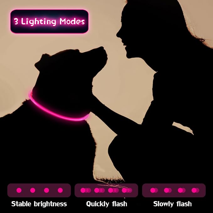 Weewooday 3 Pcs Dog Collar USB Rechargeable LED Light up Dog Collar Flash Waterproof Pet Necklace Pet Lights for Night Walking Adjustable Safety Necklace for Large Medium Small Puppy(Rose Red)