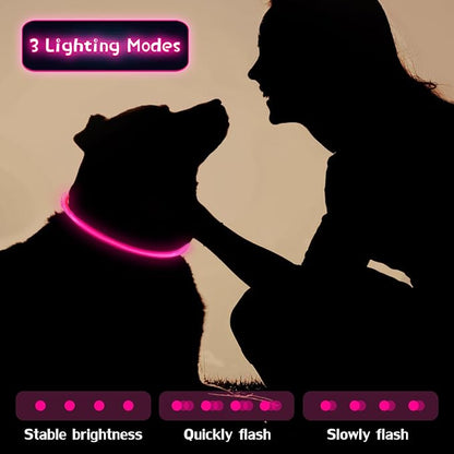 Weewooday 3 Pcs Dog Collar USB Rechargeable LED Light up Dog Collar Flash Waterproof Pet Necklace Pet Lights for Night Walking Adjustable Safety Necklace for Large Medium Small Puppy(Rose Red)
