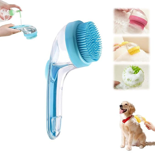 Pet Bath Brush, 2025 New 2 in 1 Dog Bath Brush with Built-in Shampoo Dispenser, Pet Wash Brush for Bathing Dog Grooming Massage Brush for Long Short Haired Dogs Cats Shower (Blue, Fine teeth)