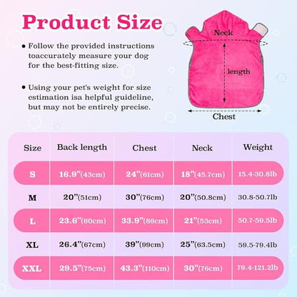 Dog Bathrobe with Hood - Super Absorbent Quick Drying Microfiber Pet Towel Dog Robe for After Bath (Rose red, Large)