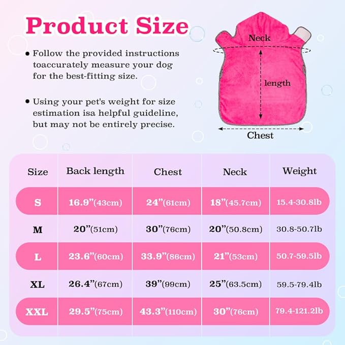 Dog Bathrobe Towel - Soft Dog Drying Coat with Hood, Super Absorbent Doggy Bath Robe Pet Grooming Fast Drying Doggie Towel Robe (Rose red, XX-Large)