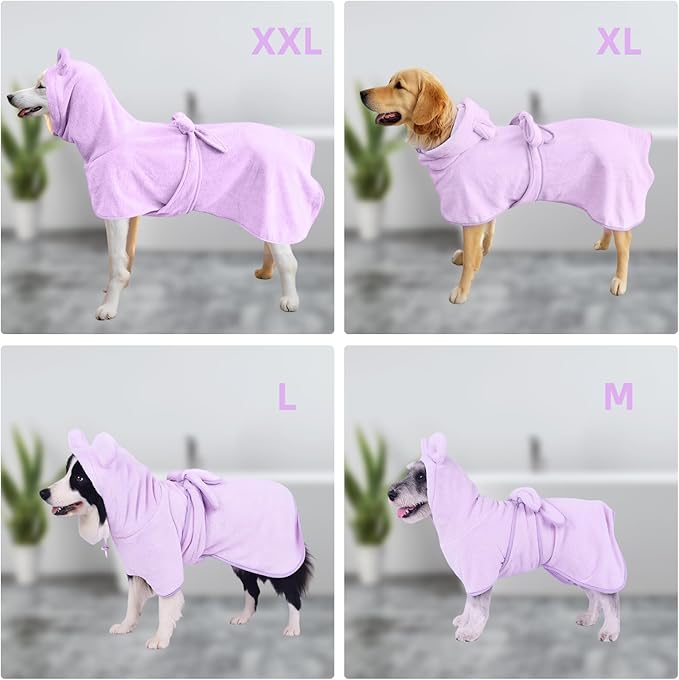 Super Absorbent Dog Bathrobe Pineapple Soft Fast Drying Dogs Towel Robe Adjustable Drying Coat for After Bath with Hood (Coral Velvet Purple, XX-Large)