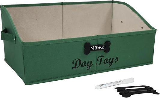 Large Dog Toy Basket Collapsible Pet Toy Box Fabric Trapezoid Dog Toy Bin Storage for organizing pet Toys/Blankets/leashes/Rope Toys/Clothing-Can be Personalized-Green