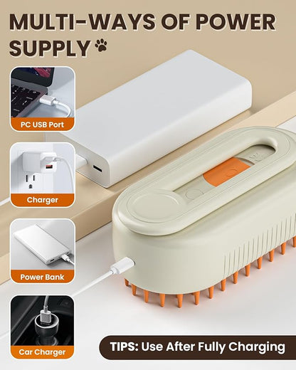 Cat Steam Brush for Shedding, Pet Steam Brush for Cats and Dog, 4 in 1 Rechargeable Cat Hair Brush, Spray Anti-Static, Massage, Cleaning, Shedding & Combing All In One, for Long & Short Haired Pets!