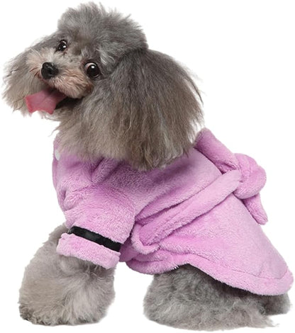 Dog Bathrobe Small Dog Luxury Soft Flannel Pajamas Puppy Quick Drying Bath Robe Pet Hooded Nightwear Dog Super Absorbent Towel for Small Dogs Cats