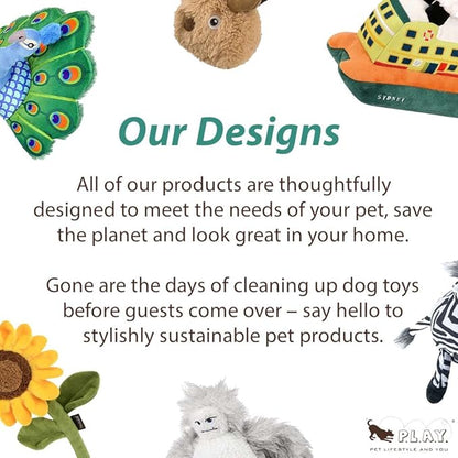 P.L.A.Y. Cute Plush Dog Toys - 1980s Classics Themed Durable Squeaker Crinkle Chew Toy, Great for Puppies & Small, Medium, Large Dogs - Machine Washable, Recycled Materials (Scruffy's Station Waggin')