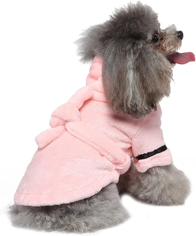 Dog Bathrobe for Small Dogs Winter Luxury Soft Flannel Thickened Hooded Pajamas Quick Drying and Super Absorbent Dog Bath Towel Soft Pet Nightwear for Puppy Small Dogs Cats,Pink