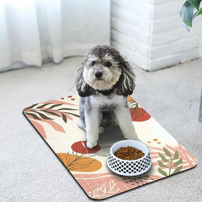 Dog Food Mats for Floors Waterproof, Pet Water Bowl Mats Pet Feeding Absorbent Placemats Bohemia Tropical Leaves 12 * 20 inch