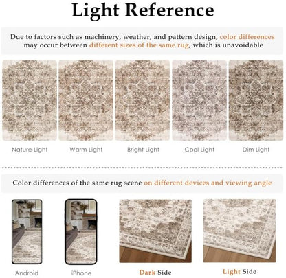 Washable Runner Rug 2x6 for Hallway Brown Vintage Long Carpet Soft Low Pile Non Slip Throw Rug Floral Distressed Accent Rug for Entryway Bathroom Office Laundry Dining Room