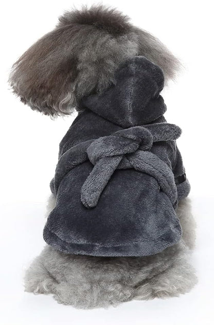 Dog Drying Robe Coat Super Absorbent Soft, Fast Drying Pet Dog Bathrobe Towel with Adjustable Waistbelt
