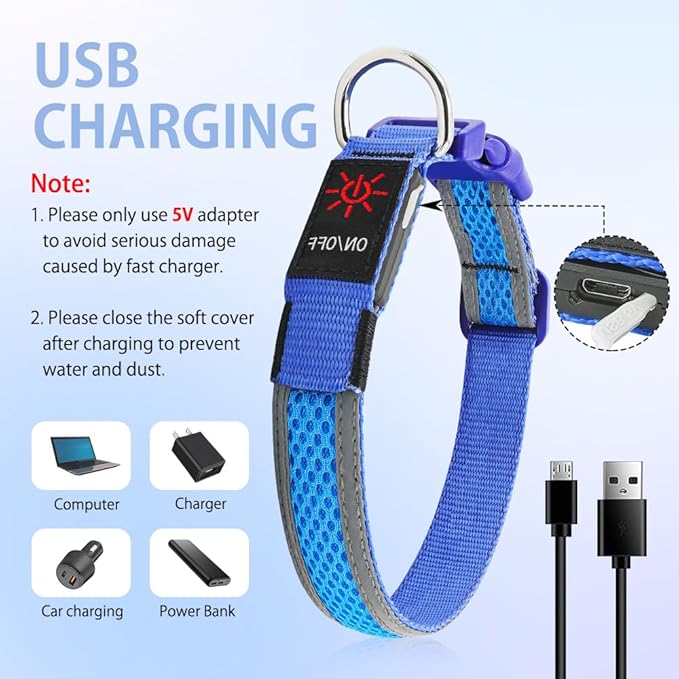 Illumifun Light Up Dog Collar, USB Rechargeable LED Dog Collar Glow in The Dark, Reflcetive Safety Glow Collar for Dogs Walking at Night (Small, Light Blue)