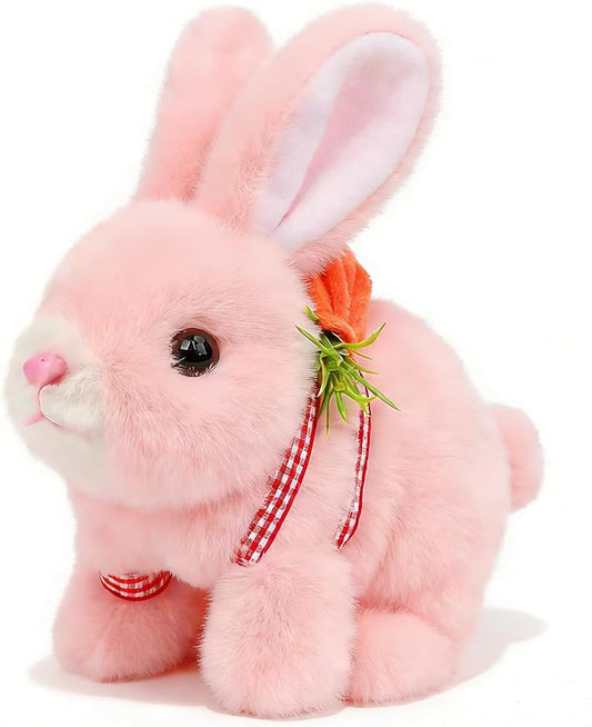 Easfan Walking Pink Rabbit Interactive Electronic Pet Plush Bunny Toy with Sounds Hopping Rabbit Ears Moving Educational Plush Toy Easter Birthday Gifts for Kids Girls, 7''