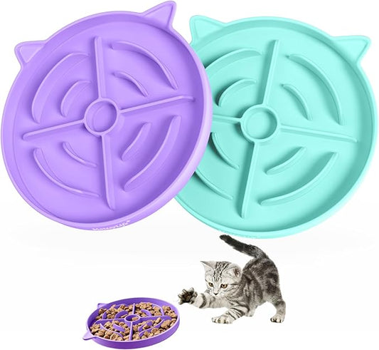 MateeyLife 2 Pcs Silicone Slow Feeder Cat Bowl, Puzzle Feeder Cat Food Dish, Non-Slip Silicone Bowl for Cats, Suitable for Dry and Wet Foods, Puppy Bowls to Slow Down Eating, Prevent Overeating