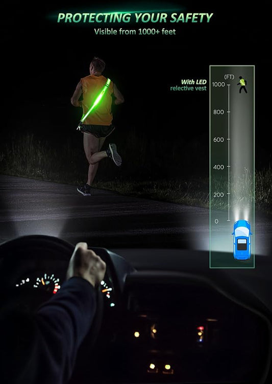 LED Reflective Belt Sash Walking Gear,Safety Lights for Walkers at Night,High Visibility Safety Rechargeable Reflective Running Gear for Men Women Kids Night Dog Walking Gear