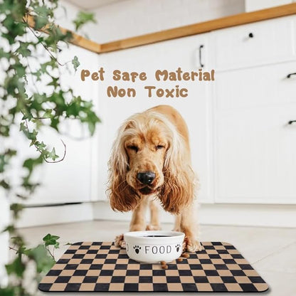Dog Food Mats for Floors Waterproof, Pet Water Bowl Mats Pet Feeding Absorbent Placemats Plaid 16 * 24 inch