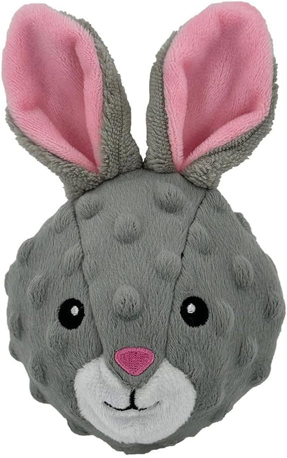 Pet Lou 4-Inch Rabbit Plush EZ Squeaky Ball Dog Toy, Set of 2, Lightweight Portable Plush Squeaky Dog Toys with TPR Core, Stuffing-Free, for All Breed Sizes