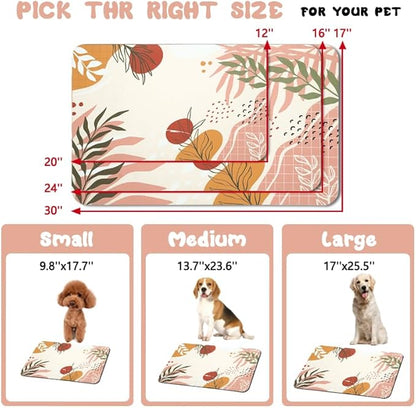 Dog Food Mats for Floors Waterproof, Pet Water Bowl Mats Pet Feeding Absorbent Placemats Bohemia Tropical Leaves 17 * 30 inch
