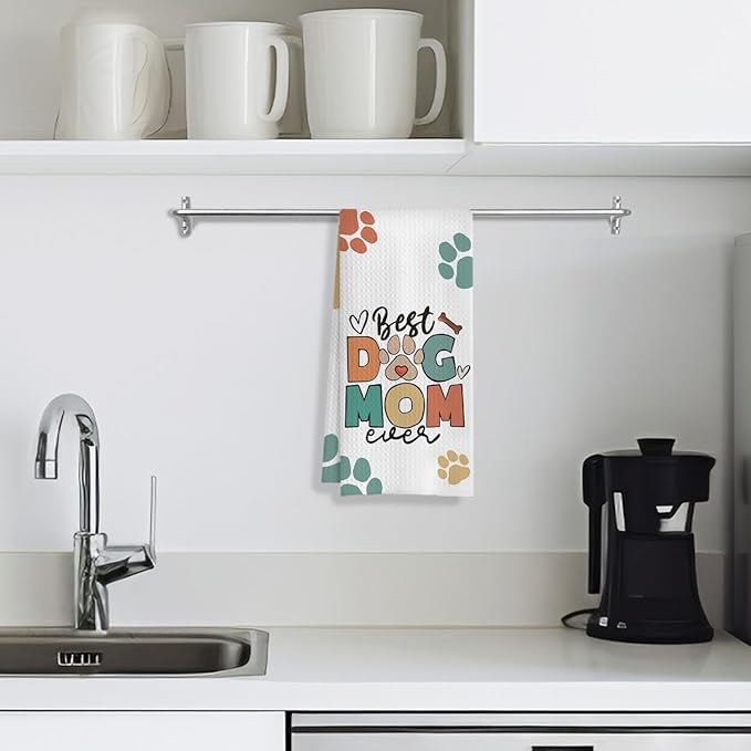 Dog Mom Gifts Kitchen Towels, Dog Lovers Owners Gifts for Women, Colorful Dogs Paws Hand Towels for Bathroom, 16x24 Inches