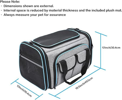 Airline Approved Pet Carrier, Large Soft Sided Pet Travel TSA Carrier 4 Sides Expandable Cat Collapsible Carriers with Removable Fleece Pad and Pockets for Cats Dogs and Small Animals