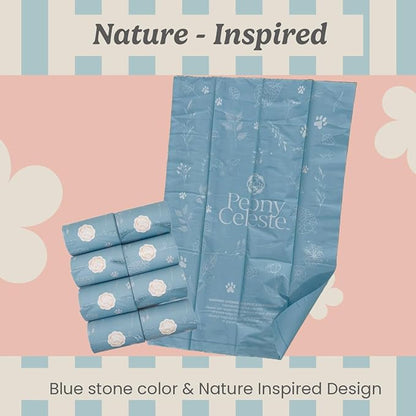 3 Pack 360 Bags Extra Thick Dog Waste Bags by Peony Celeste - Blue Stone Color, Leak-Resistant, Coreless, Unscented Pet Waste Bags, 9x13 Inches