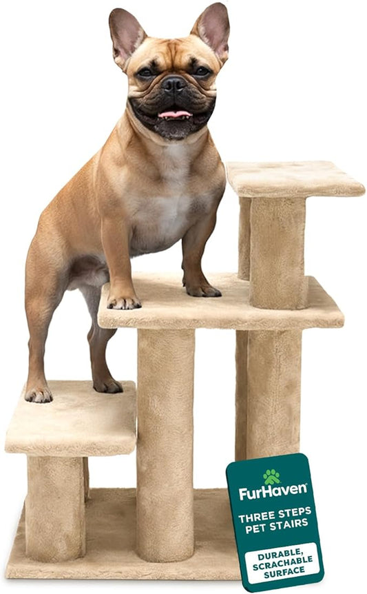 Furhaven Steady Paws Multi-Step Pet Stairs for High Beds & Sofas - Cream, 4-Step