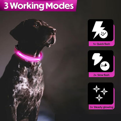 Light Up Dog Collar – Reflective, Adjustable & Rechargeable Electronic Glow Pet Collars – Bright, Comfortable, High Visibility LED Dog Collar for Night Safety, Outdoor Walk & Flashing Fun, Pink, Large