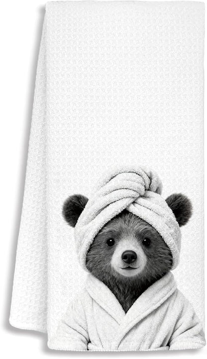 Funny Bear Bathroom Hand Towels, Bear Lovers Gifts for Women, Animal Lover Gifts, Black and White Farmhouse Wild Animal Decorative Hand Towels for Bathroom Decor, 16x24 Inch