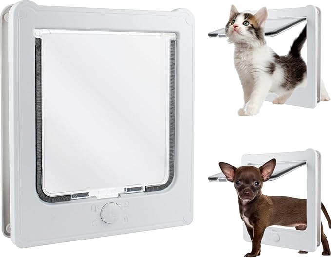 Large Cat Door for Interior Door (Outer Size 10.8"x9.25") 4-Way Locking Cat Door for Exterior Door White Cat Flap Up to 25lb
