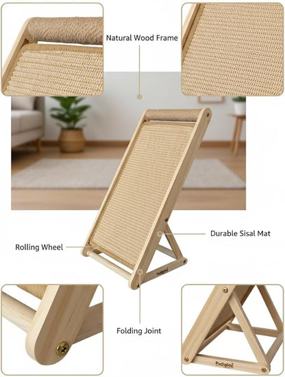 Cat Scratching Pad with 100% Sisal, Stable Triangle Design, 2-Step No-Tool Assembly, 22" Wooden Ramp to Protect Furniture & Sofa, Natural Incline Board for Indoor Cats (Beige)