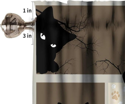 Cat Valances Curtain for Kitchen, Funny Black Cat Branches Brown Pattern Window Treatment Valances Short Curtains Rod Pocket Drape for Dining Room Home Farmhouse Decor, 54x18inch