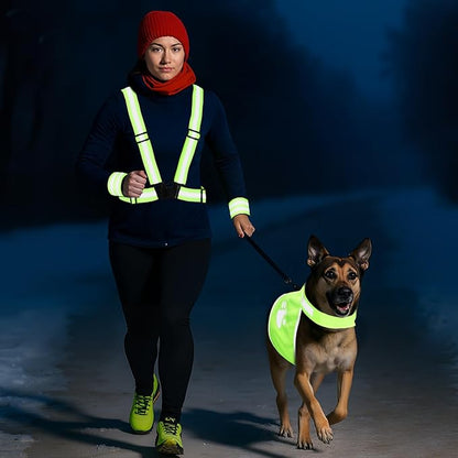 4 Pcs Reflective Running Gear for Dog Walking Reflective Vest Adjustable High Visibility, Sports Wristbands, Dog Safety Vest for Pets Outdoor Walking Cycling Camping(Fluorescent Green)