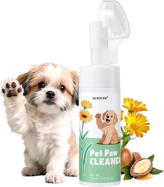 No-Rinse Dog Paw Cleaner, Foaming Pet Paw Washer with Soft Silicone Brush, Waterless Dry Shampoo for Dogs and Cats, Effectively Removes Dirt & Odor, Moisturizing Paw Care, 5.07 fl oz