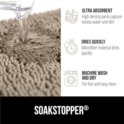GORILLA GRIP SoakSTOPPER Dog Door Mat, 48x30 Machine Washable Rug Absorbent Doormat Captures Moisture Mud Dirt, Quick Dry Soft Chenille Entryway Rugs Indoor Entrance Mats for Dog Paws, Beige