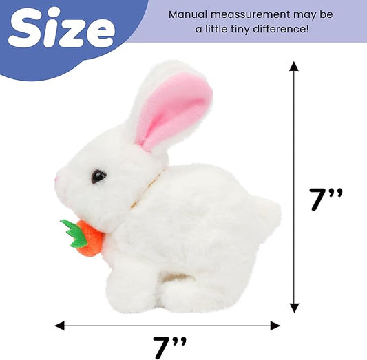 Hopearl Hopping Rabbit with Carrot Interactive Electronic Pet Plush Bunny Toy with Sounds and Movements Animated Walking Wiggle Ears Twitch Nose Gifts for Toddlers Birthday, White, 7''