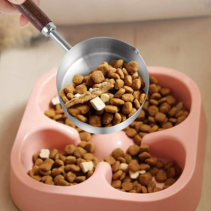 Kichwit Dog Food Scoop, 1 Cup, 304 Stainless Steel Pet Food Scoop Measuring Cup with Wooden Handle (1 Cup)