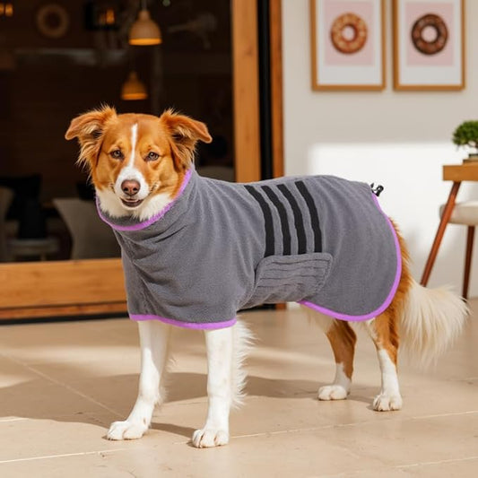 Microfibre Dog Bathrobe Dog Towel Wrap Super Absorbent Dog Drying Coat Bath Robe for Puppy, Medium & Large Dogs, Fast Drying, Adjustable, for Pet Dogs & Cats