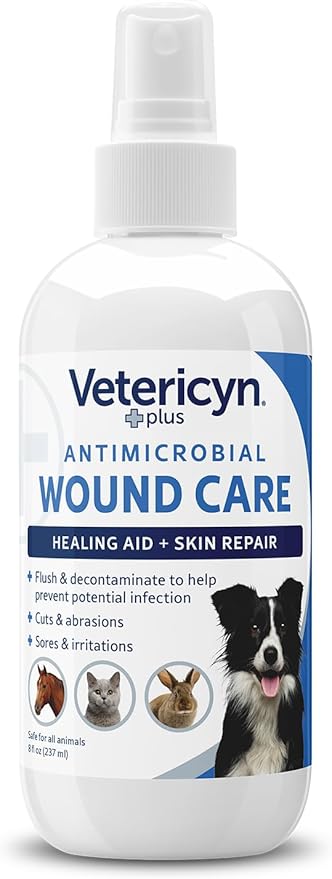 Vetericyn Plus Dog Wound Care Spray | Healing Aid and Skin Repair, Clean Wounds, Relieve Dog Skin Allergies, Safe for All Animals. 8 Ounces