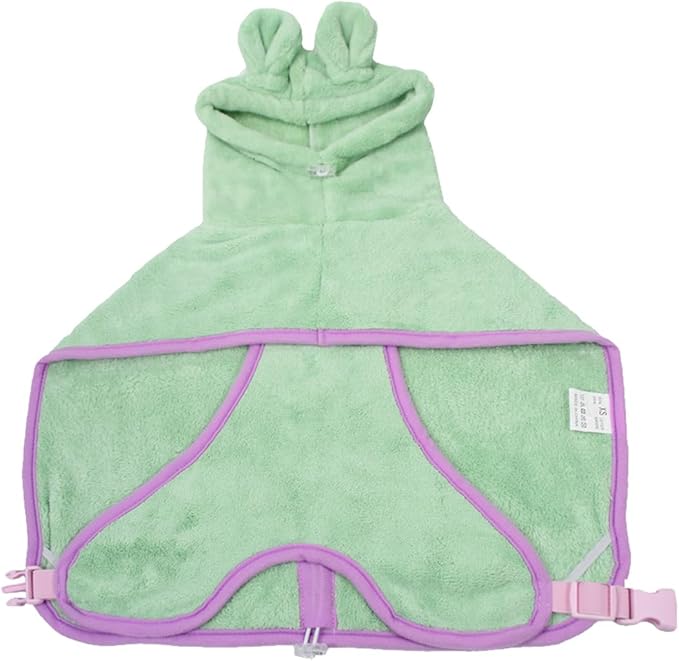 Dog Drying Coat with Hood, Adjustable Soft Wrap Bathrobe with Buckle, Super Absorbent Fast Drying Tower for Small, Medium, Large Dog Cats (Small, Green)