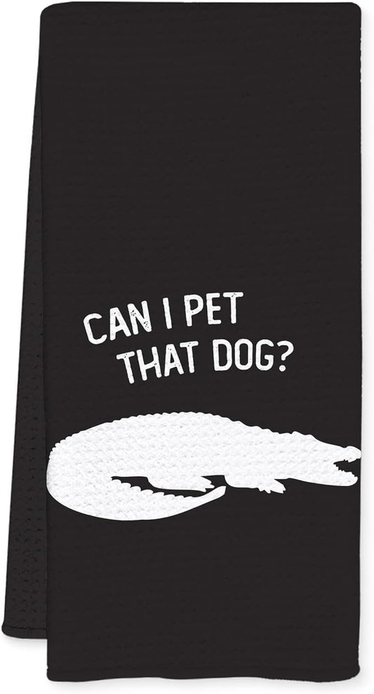 Funny Alligator Kitchen Towels, Alligator Gifts, Animal Lover Gifts Dish Tea Towels for Kitchen Decor, Can I Pet That Dog Decorative Hand Towel for Bathroom, 16x24 Inch
