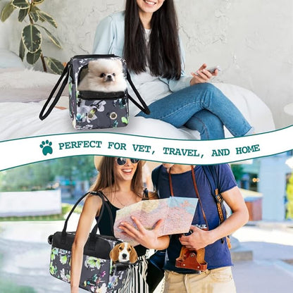PetAmi Dog Purse Carrier for Small Dogs, Airline Approved Soft Sided Pet Carrier with Pockets, Ventilated Dog Carrying Bag for Puppy Cat, Dog Travel Supplies Bag, Sherpa Bed, Max 12 lbs, Floral Gray