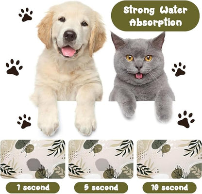 Bohemia Tropical Leaves Pet Feeding Mats - Waterproof, Absorbent Dog Cat Food and Water Bowl Mats - 17 * 30 inch