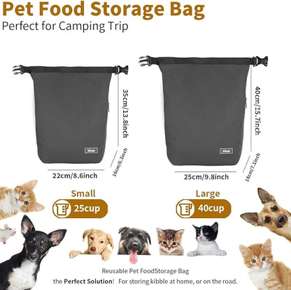 Travel Dog Food Container Pet Food Storage Bag Containers 2PCS Collapsible Travel Dog Bowls Waterproof Camping Storage Essentials Kibble Carrier 20L Easy to Clean (Grey, Small)