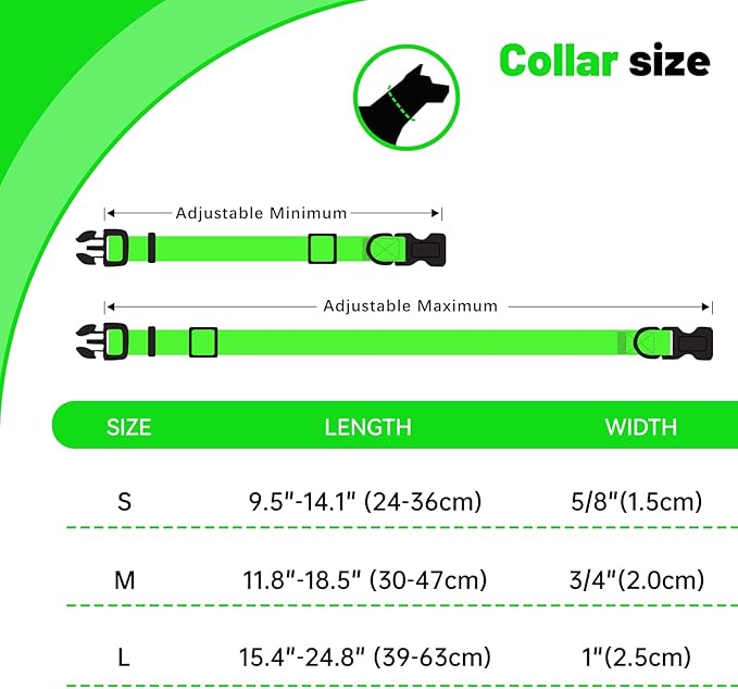 Waterproof Dog Collar, Easy to Clean Rubber Dog Collars with Quick Release Buckle Fits Small Medium or Large Dogs (Green, S (9.5-14.1 inch))