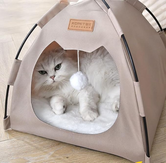 Cute Cat Teepee Cave, Cat Tent Foldable Indoor Outdoor with Thick Mat,Puppy Bed Tent,Bunny Pet Tent Teepee,Portable Dog House Teepee Tent, Cat Bed,Dog Bed Tent,Puppy Bunny,Pet Tent Teepee (S, S)