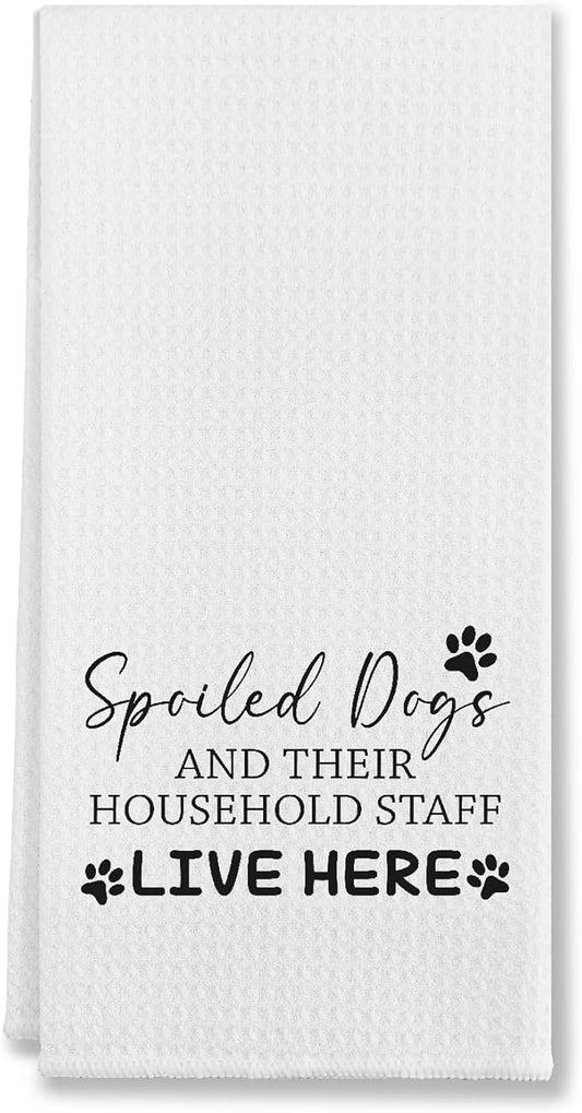 EIONEY Spoiled Dogs Live Here Funny Dog Kitchen Towels & Tea Towels,Dish Cloth Flour Sack Hand Towel for Farmhouse Kitchen Decor,24 X 16 Inches Cotton Dish Towels Dishcloths,Dog Lovers Gifts