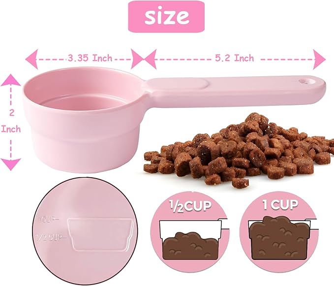 Dog Food Scoop 1 Cup 1/2 Cup - Melamine Dog Food Measuring Cup, Pet Food Scoop for Dog Cat...Comfortable Long Handle for Easy to Scoop Food