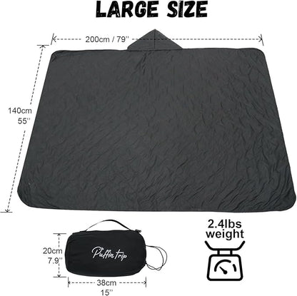 Wearable Warm Camping Blanket Waterproof Windproof Quilted Fleece Stadium Outdoor Blanket with Portable Bag for Cold Weather Camping Picnic Sports Pet Beach Travel Car 79*55 inches Black including Hat