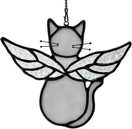 Gray Cats Gifts for Cats Lovers Suncatcher for Window,Angel Cat Memorial Gifts Stained Glass Window Hangings,Cat Loss Memorial Gifst for Women