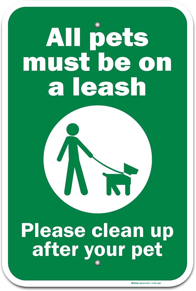 Brimar - 12" x 18" - Please Clean Up After Your Pet Sign - .063″ White Rust-Free Aluminum - Bold Text And Symbol - Easy Installation