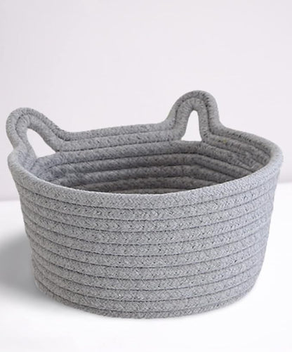 Small Cat Ears Toy Organizer, Woven Cotton Rope Basket, Decorative Nursery Bins & Boxes Gift Basket Empty for Baby Pet Toy Storage
